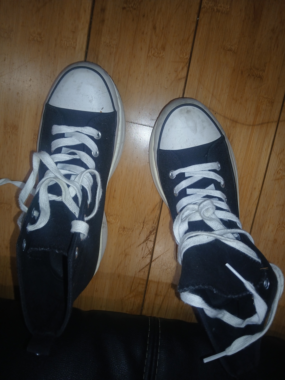 Black High-Top Canvas Sneakers with White Toe and Laces